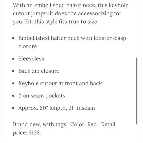 Donna Ricco Red Wide Leg Halter Jumpsuit Size 2 NWT - Picture 7 of 11